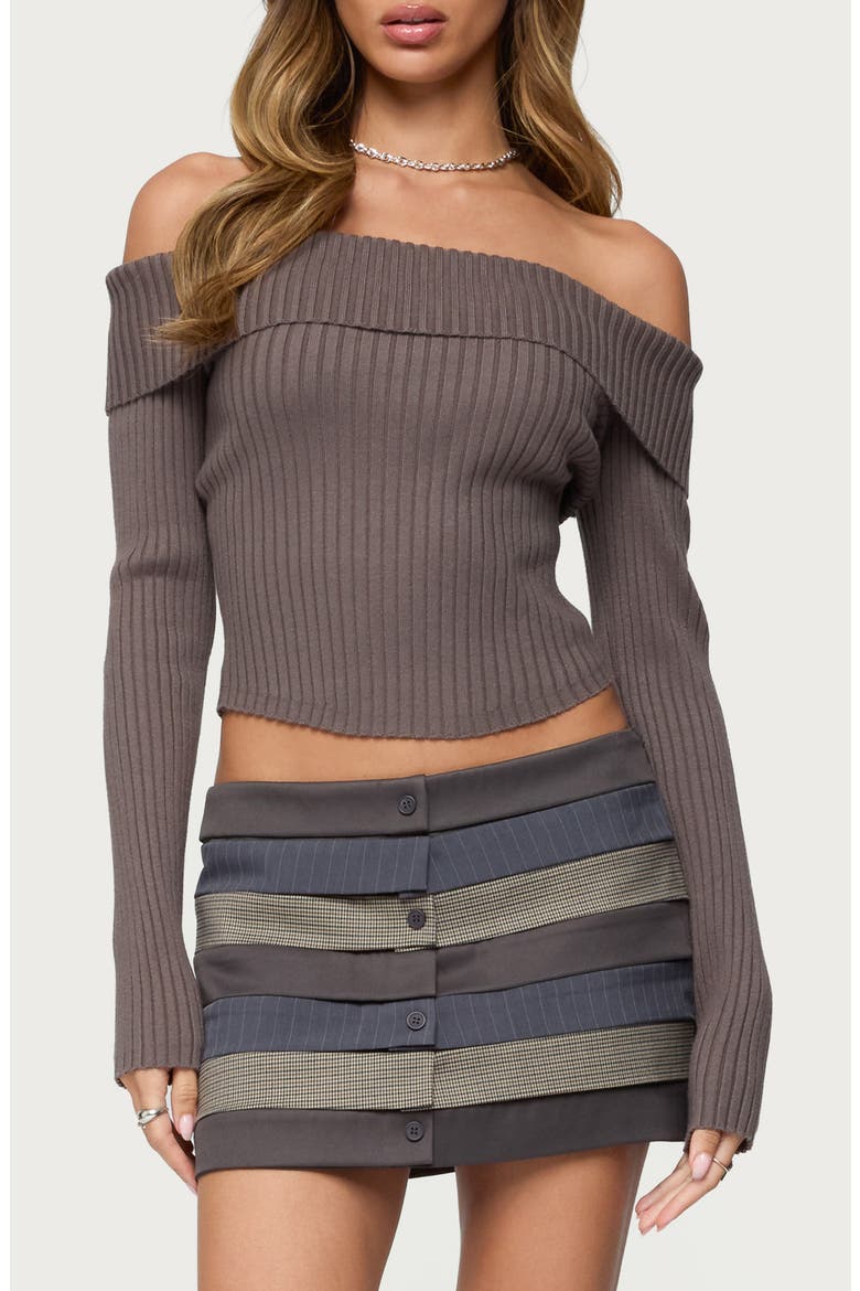 Lauren Foldover Off the Shoulder Rib Sweater, Main, color, TAUPE