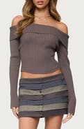 EDIKTED Lauren Foldover Off the Shoulder Rib Sweater
