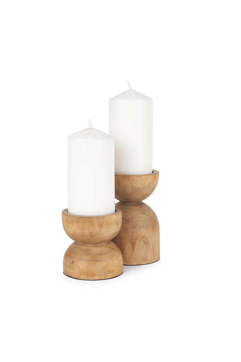 Aleena Set of 2 Wooden Candle Holders, Main, color, Brown