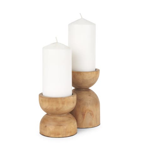 Aleena Set of 2 Wooden Candle Holders