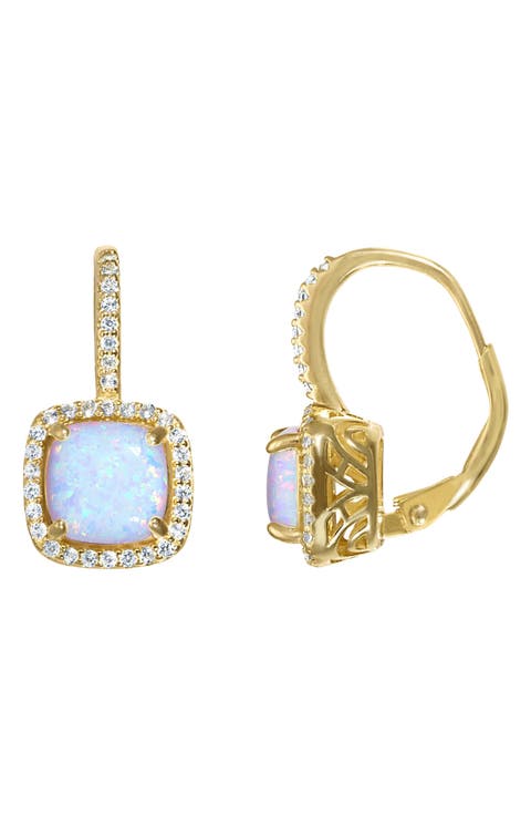 14K Gold Over Silver Gemstone And Diamond Leverback Earrings
