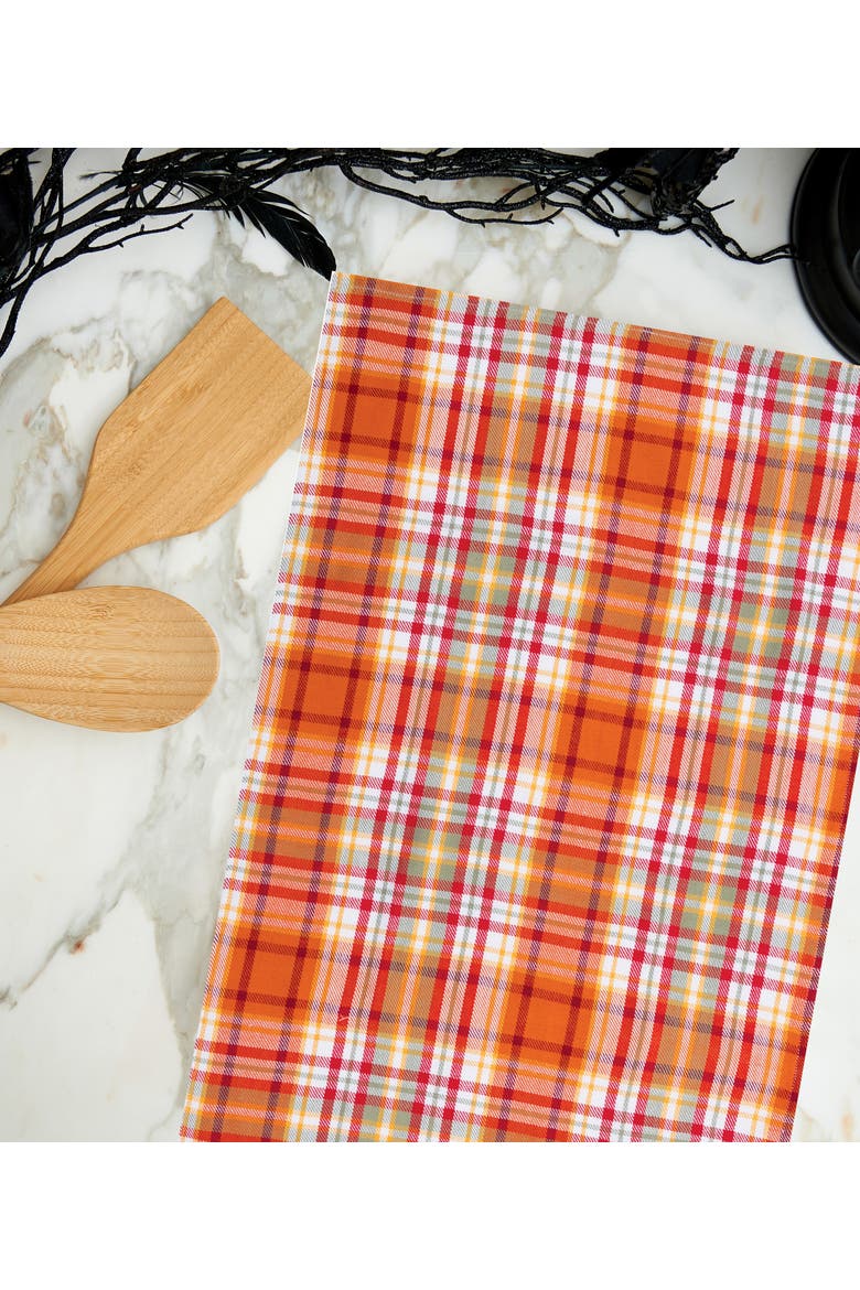 Briar Plaid Handwoven 100% Cotton Fall Kitchen Dishtowel, Alternate, color, Orange