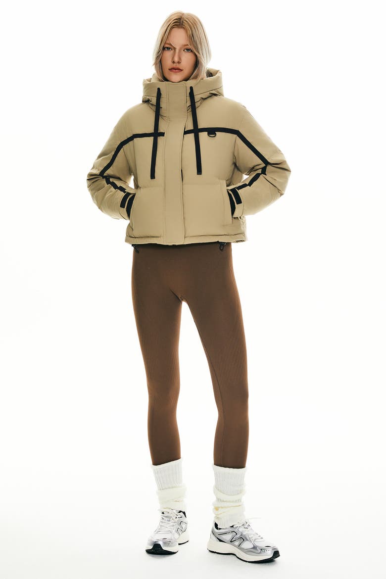 Winter Quilted Hooded Cropped Down Puffer Jacket, Main, color, Khaki