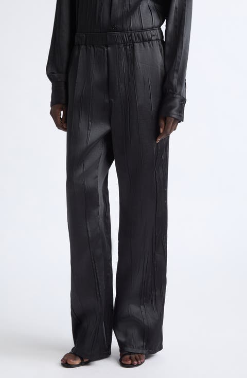 Crinkled Satin Wide Leg Pants
