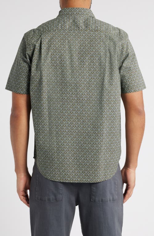 Treasure & Bond Lived In Geo Print Short Sleeve Cotton Poplin Button-up Shirt In Olive Retro Geo