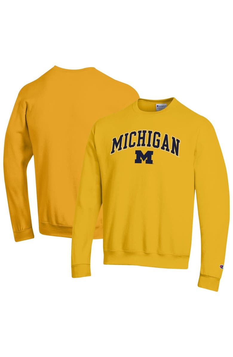 Champion Men's Champion  Maize Michigan Wolverines Arch Over Logo Pullover Sweatshirt, Alternate, color, Maize