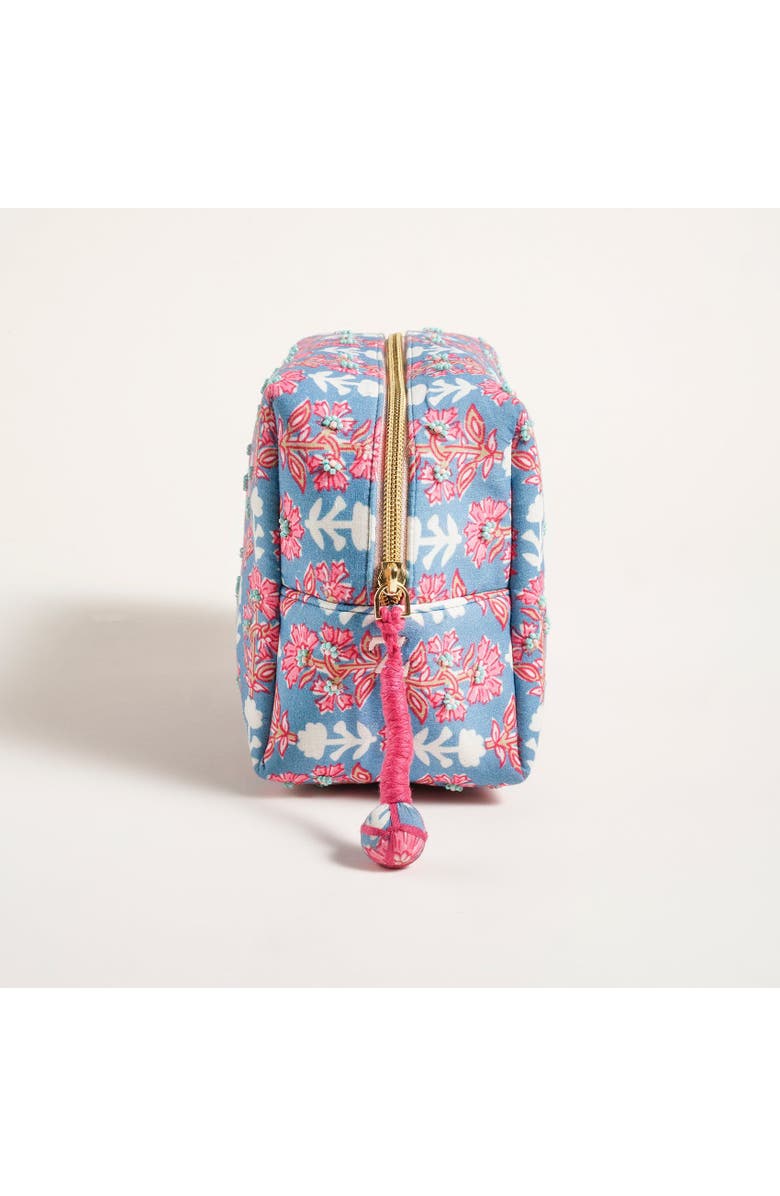 Zsa Zsa Zsu Delhi Embroidered Block Printed 100% Cotton Cosmetic Bag 8X6 In, Alternate, color, Yellow