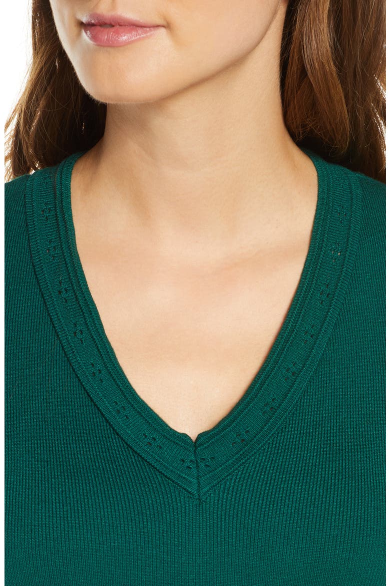 Pointelle Fit & Flare Sweater Dress, Alternate, color, GREEN