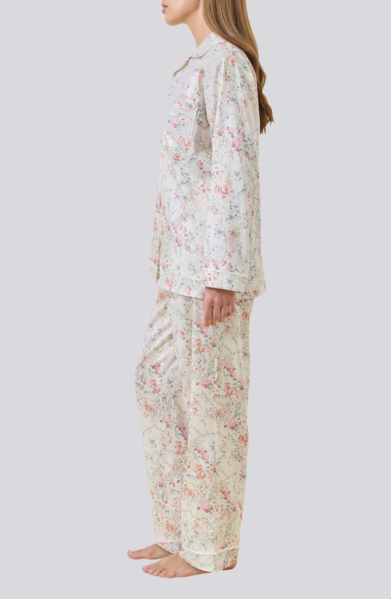 Papinelle Yolly Floral Lace Cotton Sateen Long Pajamas, Alternate, color, Ecru