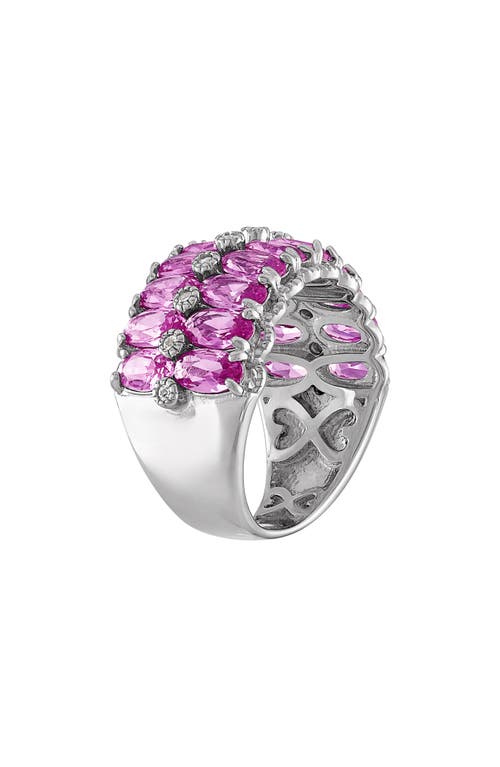 Fzn Sterling Silver Lab-created Pink Sapphire Triple Row Ring