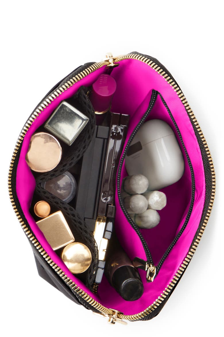 Everyday Makeup Bag, Alternate, color, BLACK/ PINK NYLON