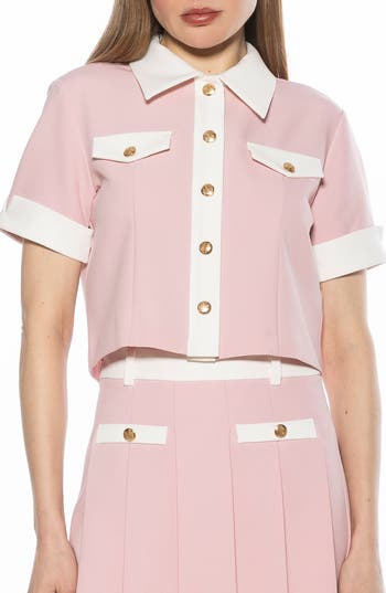 Alexia Admor Emery Collared Button-up Shirt In Pink