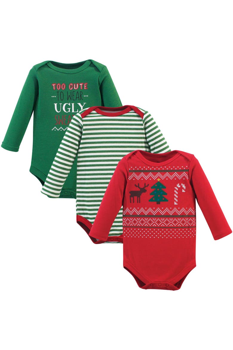Triple Pack Long-Sleeve Infant Bodysuits, Main, color, Ugly Sweater