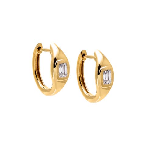 Lab Grown Diamond Emerald Dome Huggie Earring 14K