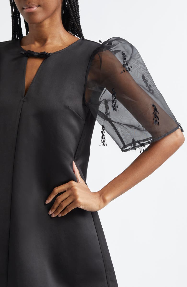 Ganni Fringe Detail Organza Minidress, Alternate, color, Black