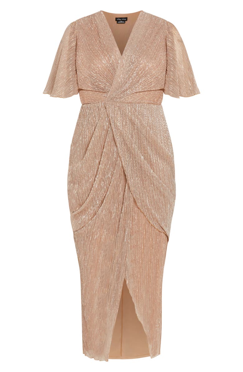 City Chic Lily Metallic Ruched Dress, Alternate, color, Soft Blush