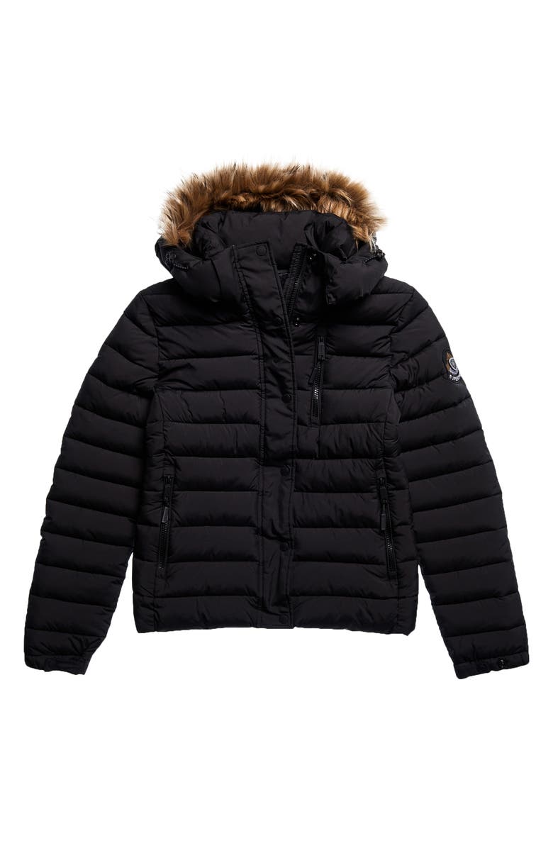 Superdry Classic Fuji Puffer Jacket with Faux Fur Trim, Main, color, 