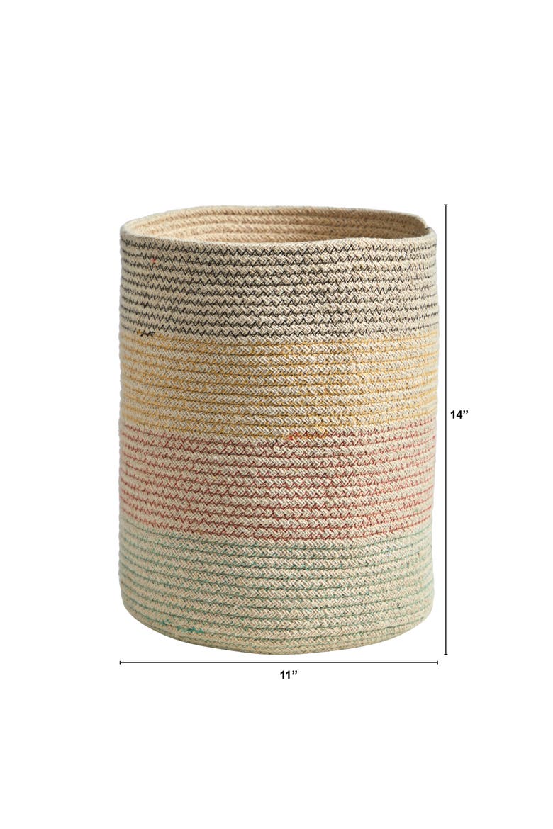 12-in Handmade Natural Cotton Multicolored Woven Basket Planter, Alternate, color, Multicolor