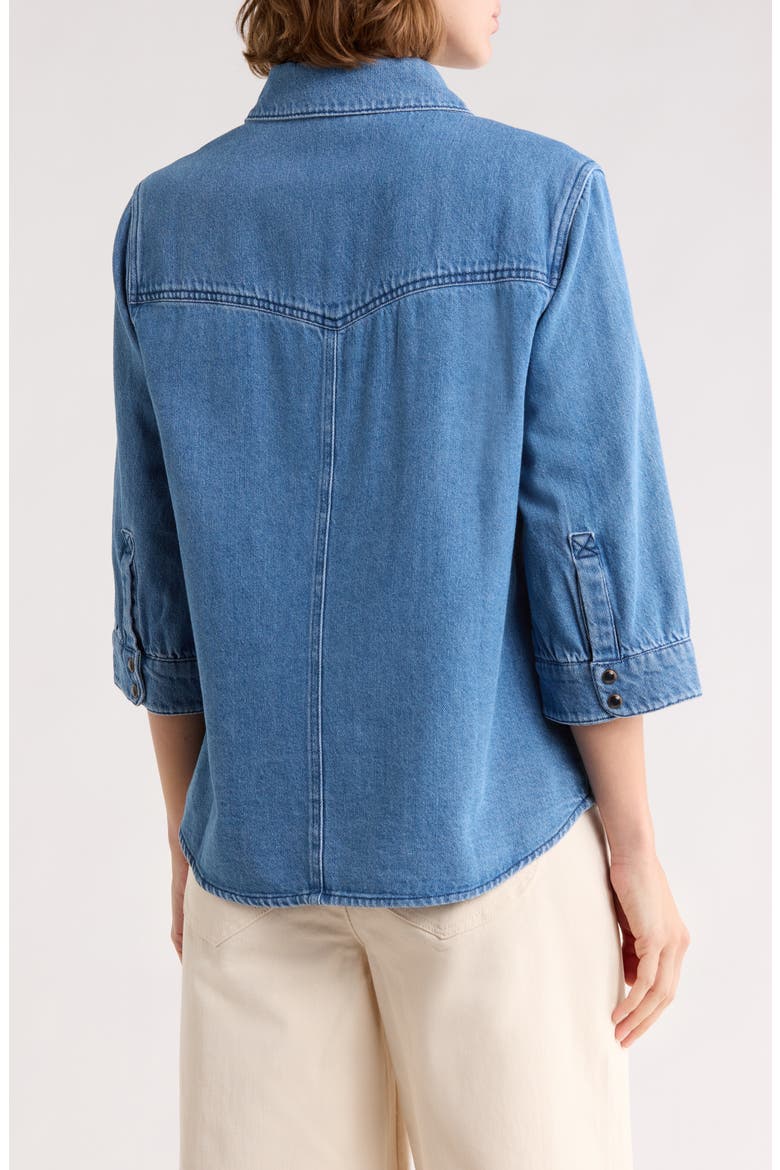 Floral Embroidered Denim Shirt Jacket, Alternate, color, MID BLUE