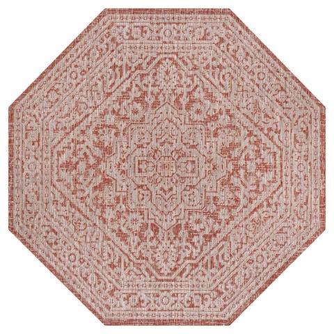 Sinjuri Medallion Textured Weave Octagon Indoor/Outdoor Area Rug