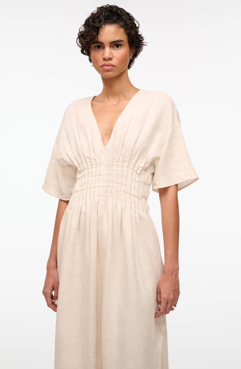 STAUD Lauretta Pleated Waist Linen Maxi Dress, Alternate, color, Natural
