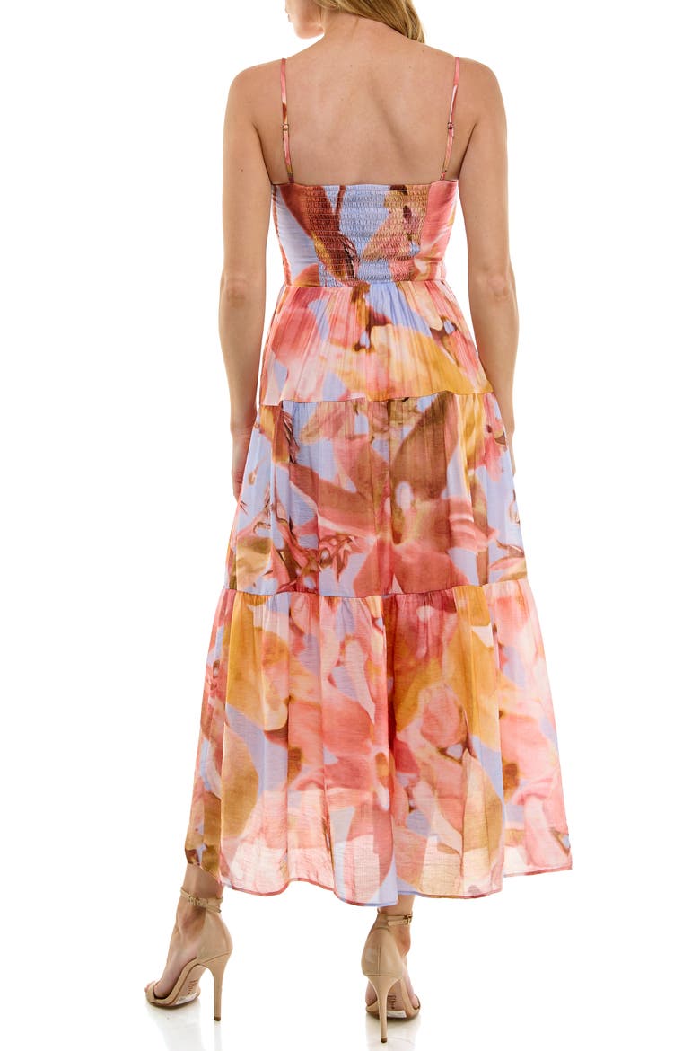 Abstract Floral Tiered Dress, Alternate, color, LAVENDER/ CORAL