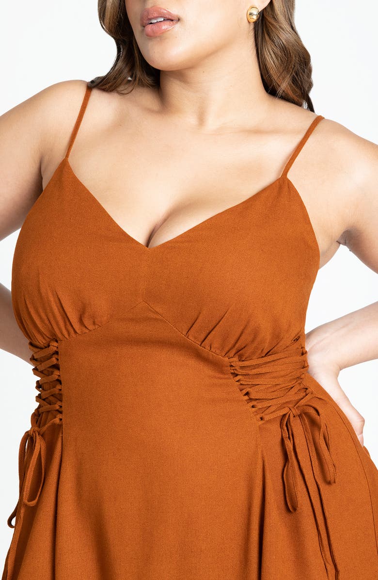 ELOQUII Tie Detail Linen Blend Midi Dress, Alternate, color, 