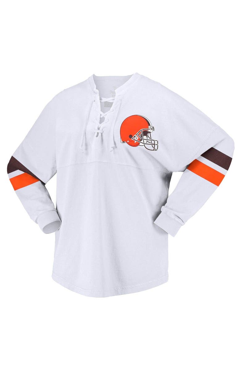 FANATICS Women's Fanatics Branded White Cleveland Browns Spirit Jersey Lace-Up V-Neck Long Sleeve T-Shirt, Alternate, color, White