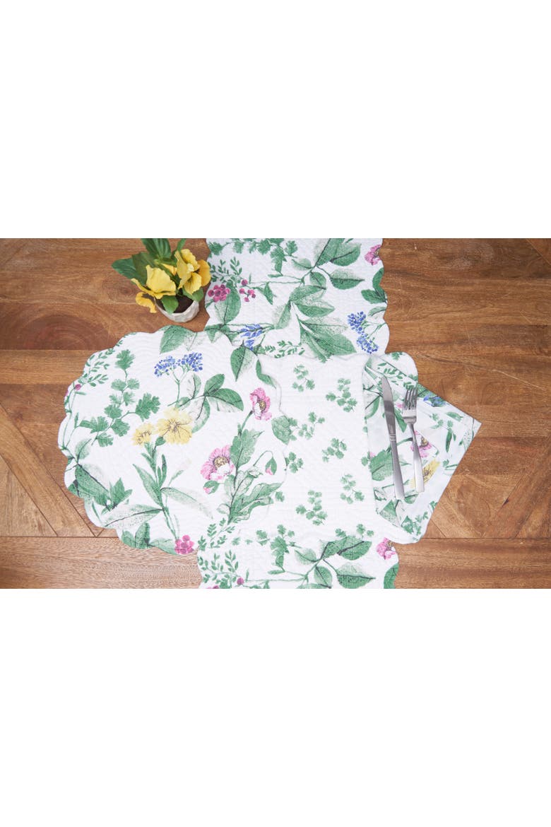 Marcy Blooms Rectangle Cotton Table Runner 14" x 51" Floral Design All Seasons Kitchen Dining Dinner Table Tablerunner Decor Decoration, Alternate, color, Green