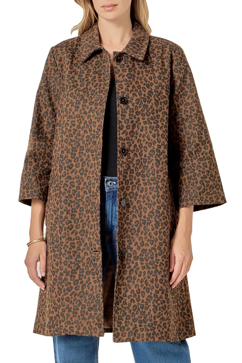 Animal Print Trench Coat, Main, color, BROWN MULTI