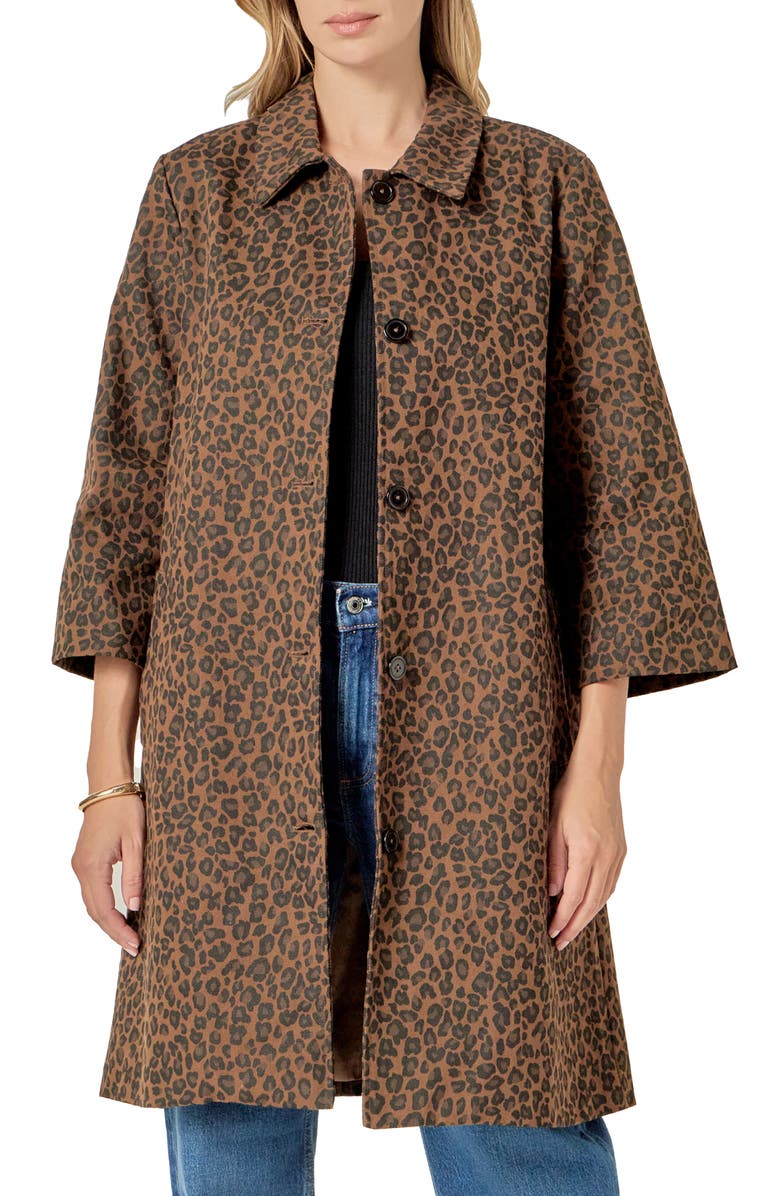 English Factory Animal Print Trench Coat, Main, color, Brown Multi