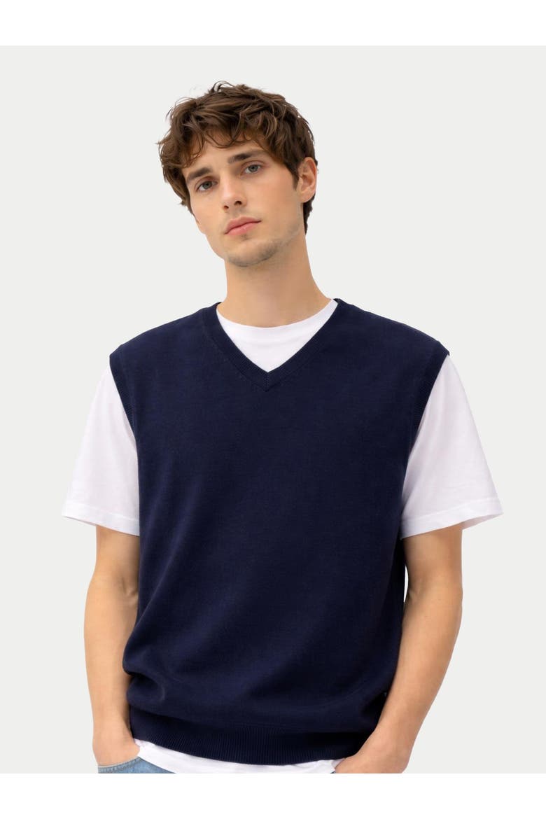 Timeless V-Neck Cashmere Vest, Alternate, color, navy blazer
