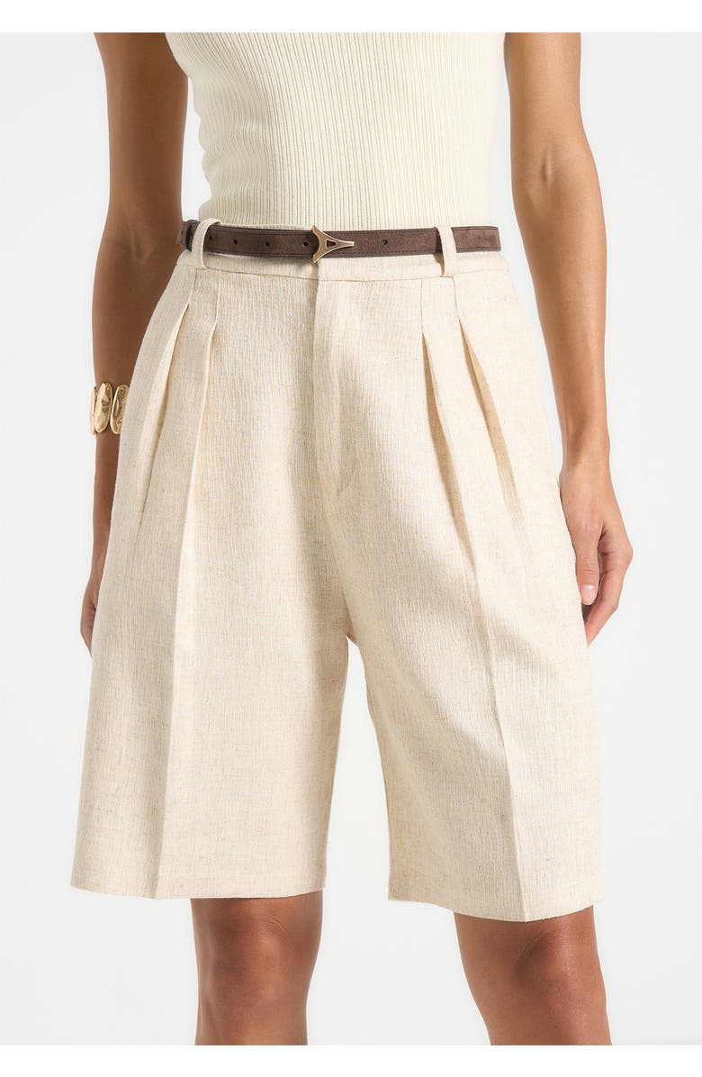 Manière De Voir Lorette Linen Double Pleat Shorts, Alternate, color, Natural