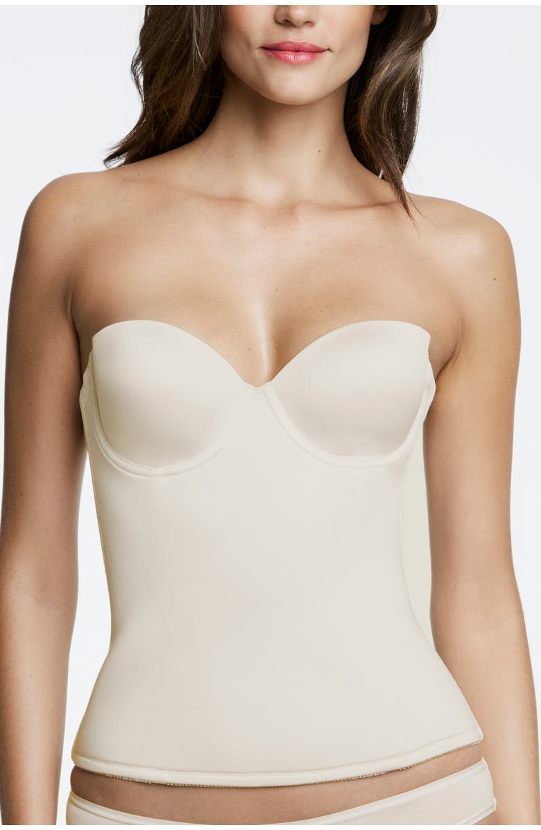 Dominique Intimates Paige Seamless Padded Microfiber Longline Strapless Bra, Main, color, Bone