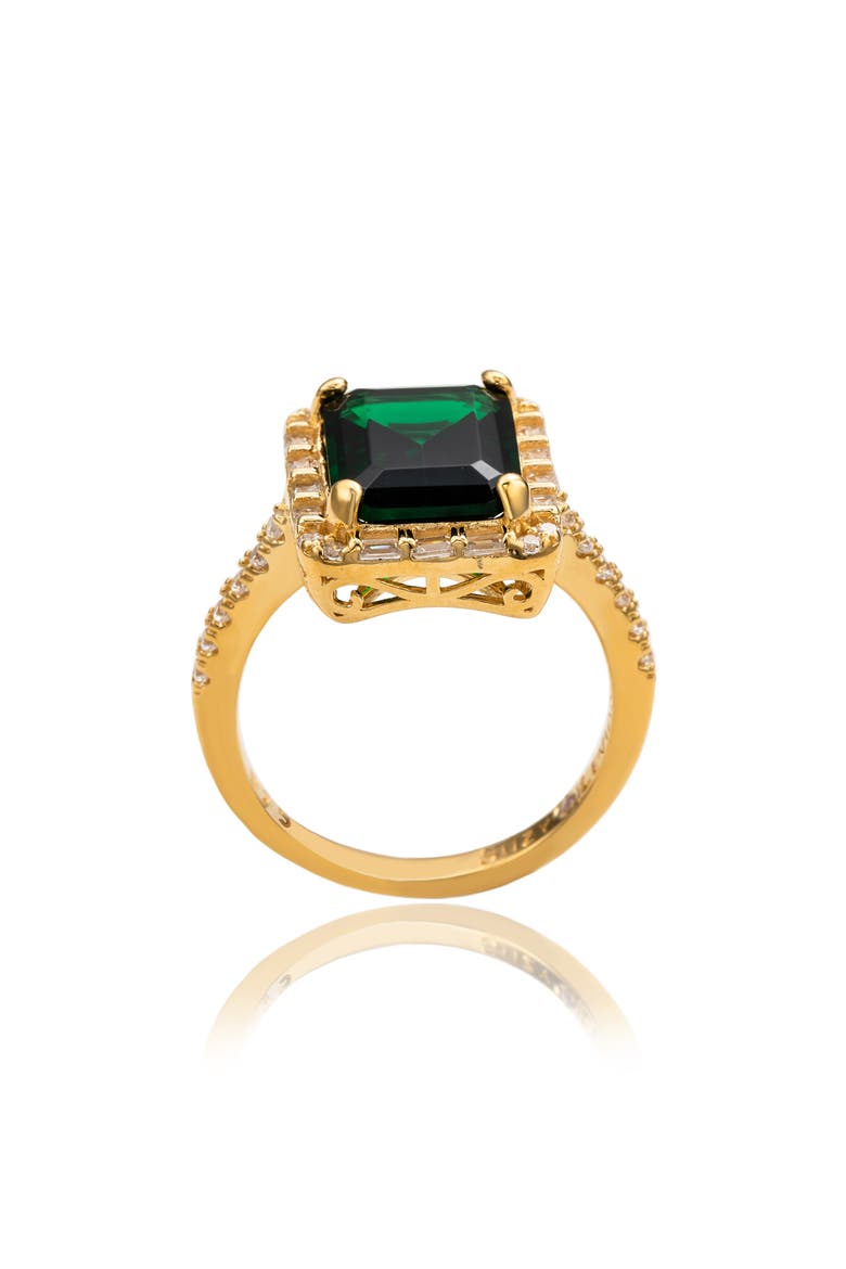 Emerald Cut Cubic Zirconia Halo Ring, Alternate, color, GREEN