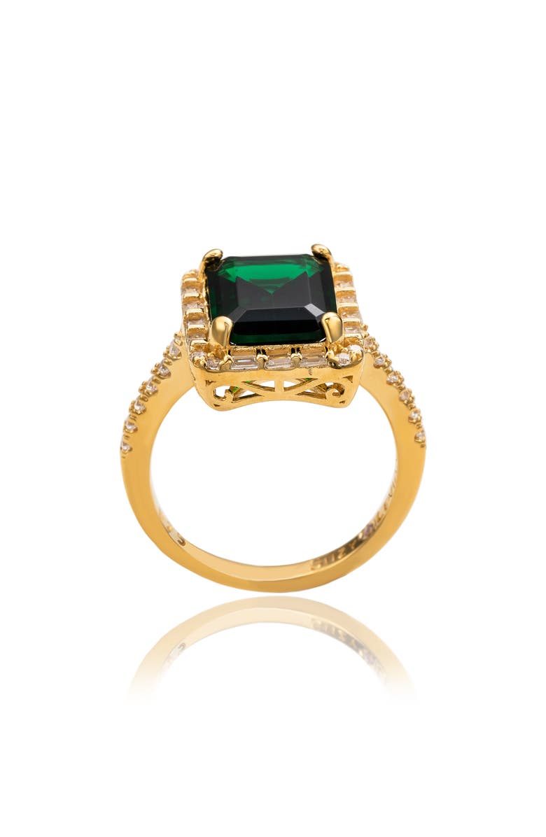 SUZY LEVIAN Emerald Cut Cubic Zirconia Halo Ring, Alternate, color, Green