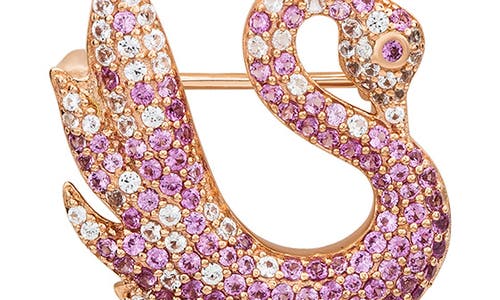 Suzy Levian Diamonds Pink & White Sapphire Swan Brooch In Pink
