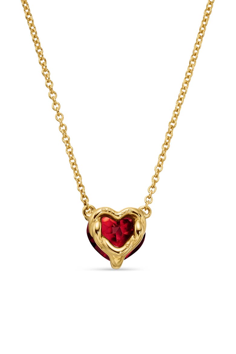 Heart Pendant Necklace in 18K Yellow Gold with Garnet, Alternate, color, GOLD