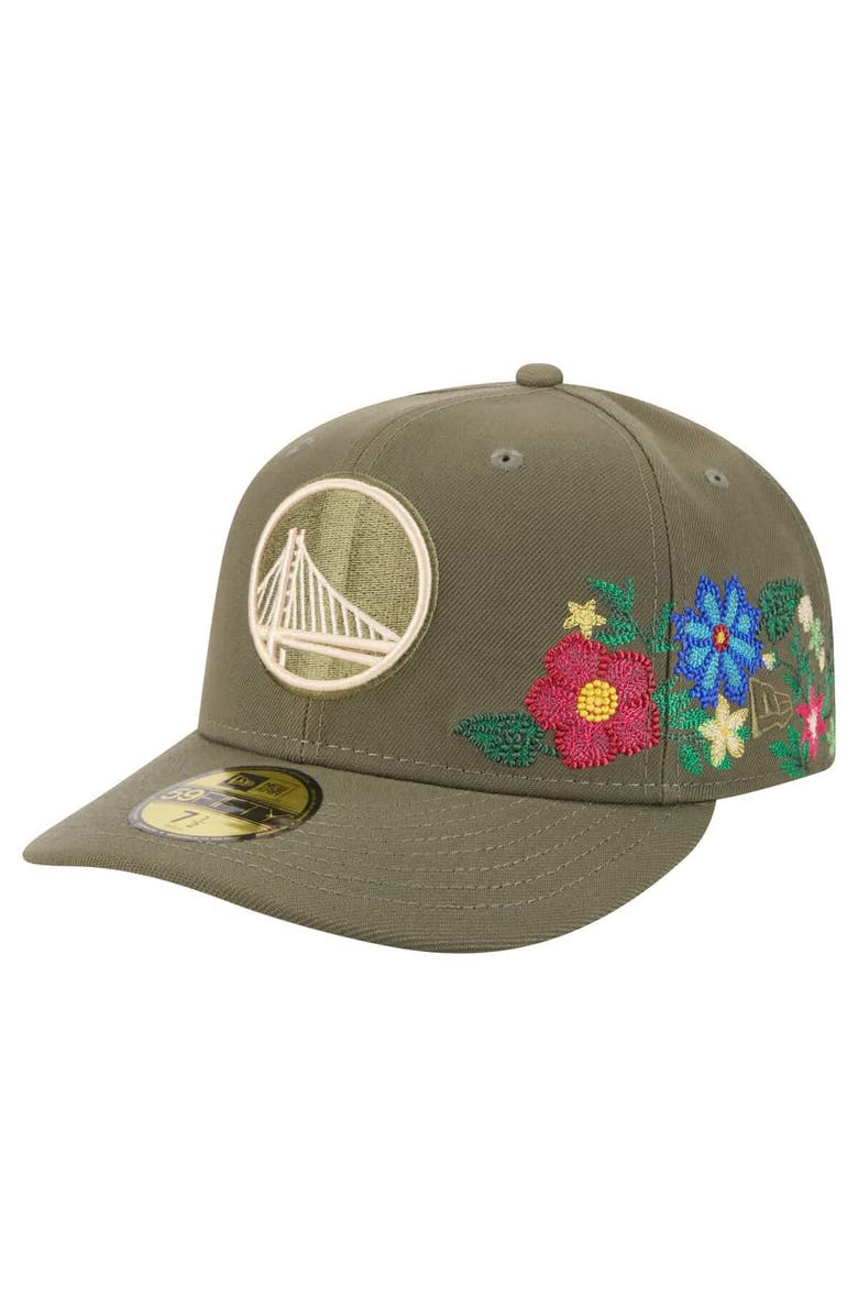 New Era Men's New Era Olive Golden State Warriors Tonal Florals 59FIFTY Fitted Hat, Main, color, Olive