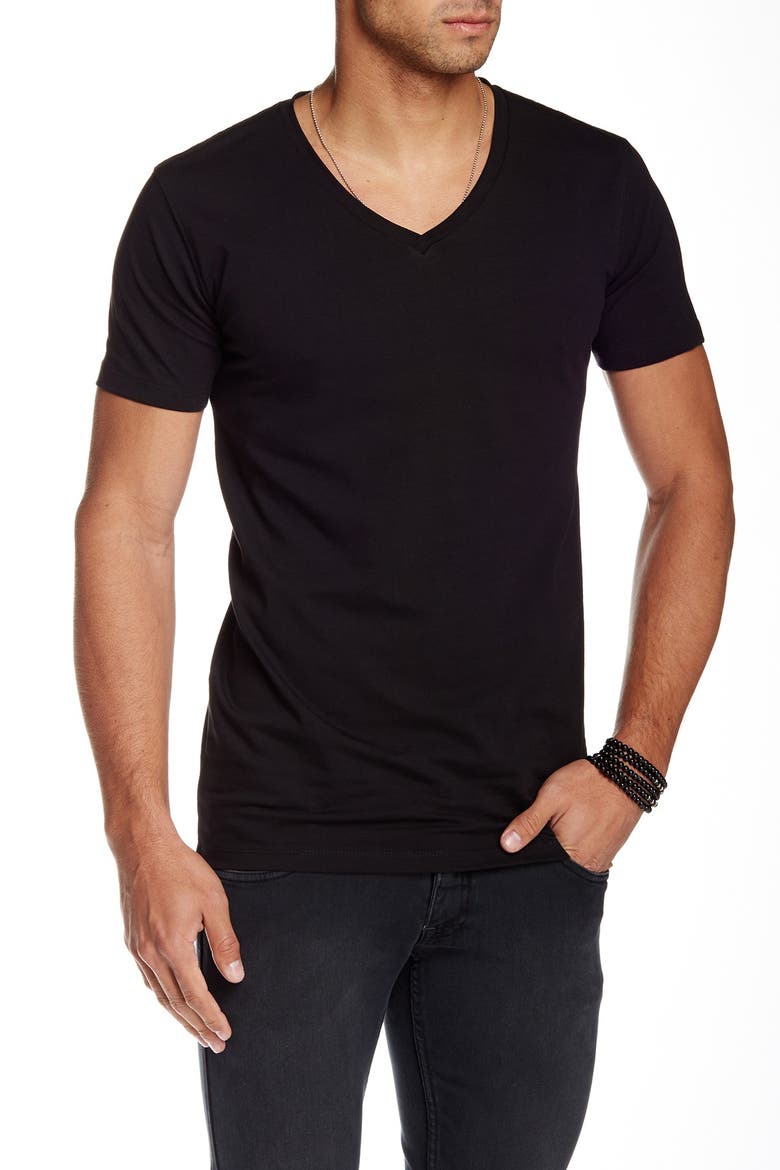 V-Neck Stretch T-Shirt, Main, color, BLACK