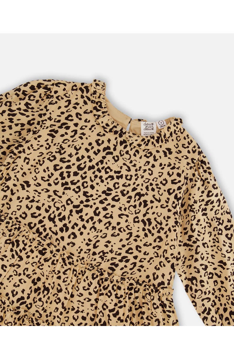 Deux par Deux Girl's Long Sleeve Viscose Dress With Frill Printed Leopard, Alternate, color, 