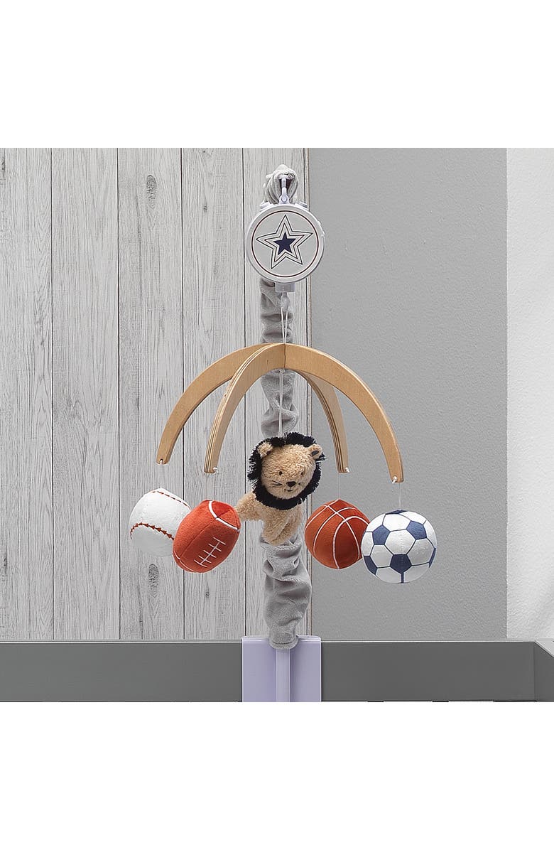 Lambs & Ivy Hall of Fame Lion/Sports Balls Musical Baby Crib Mobile Soother Toy, Alternate, color, Multicolor