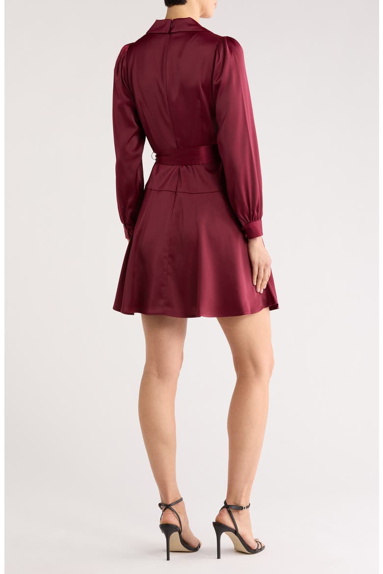 Shawl Collar Long Sleeve Satin Dress, Alternate, color, WINE