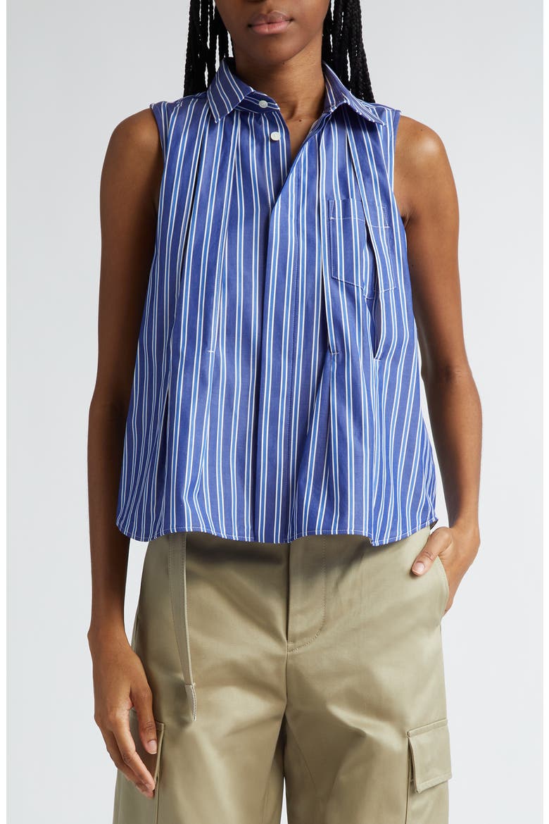 Stripe Sleeveless Cotton Poplin Button-Up Shirt, Main, color, STRIPE