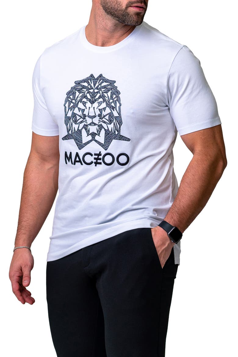 Mightymane White Embroidered Logo Stretch Cotton Graphic T-Shirt, Alternate, color, WHITE