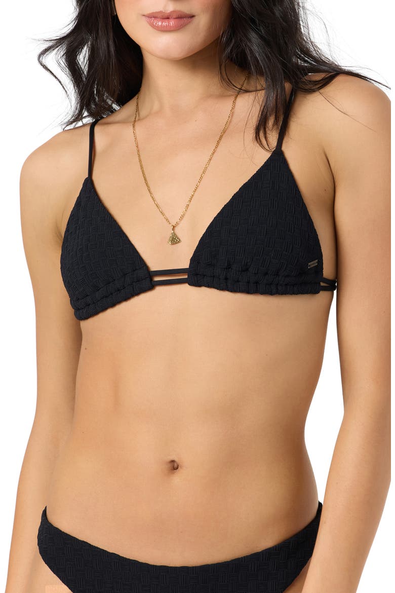 Willow Weave Tanning Triangle Bikini Top, Alternate, color, BLACK