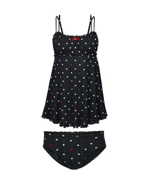 Adore Me Ophylia Babydoll & Hipster Set In Heart Black