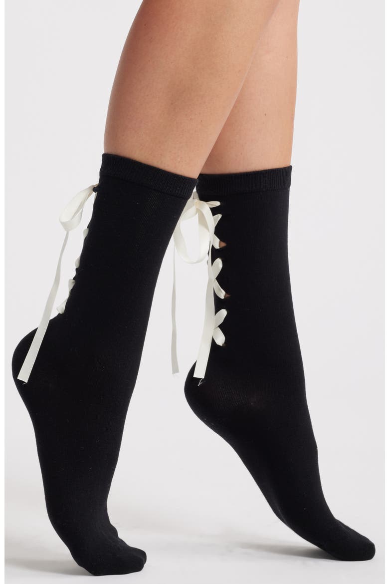 Kirra Ribbon Crew Socks, Main, color, BLACK