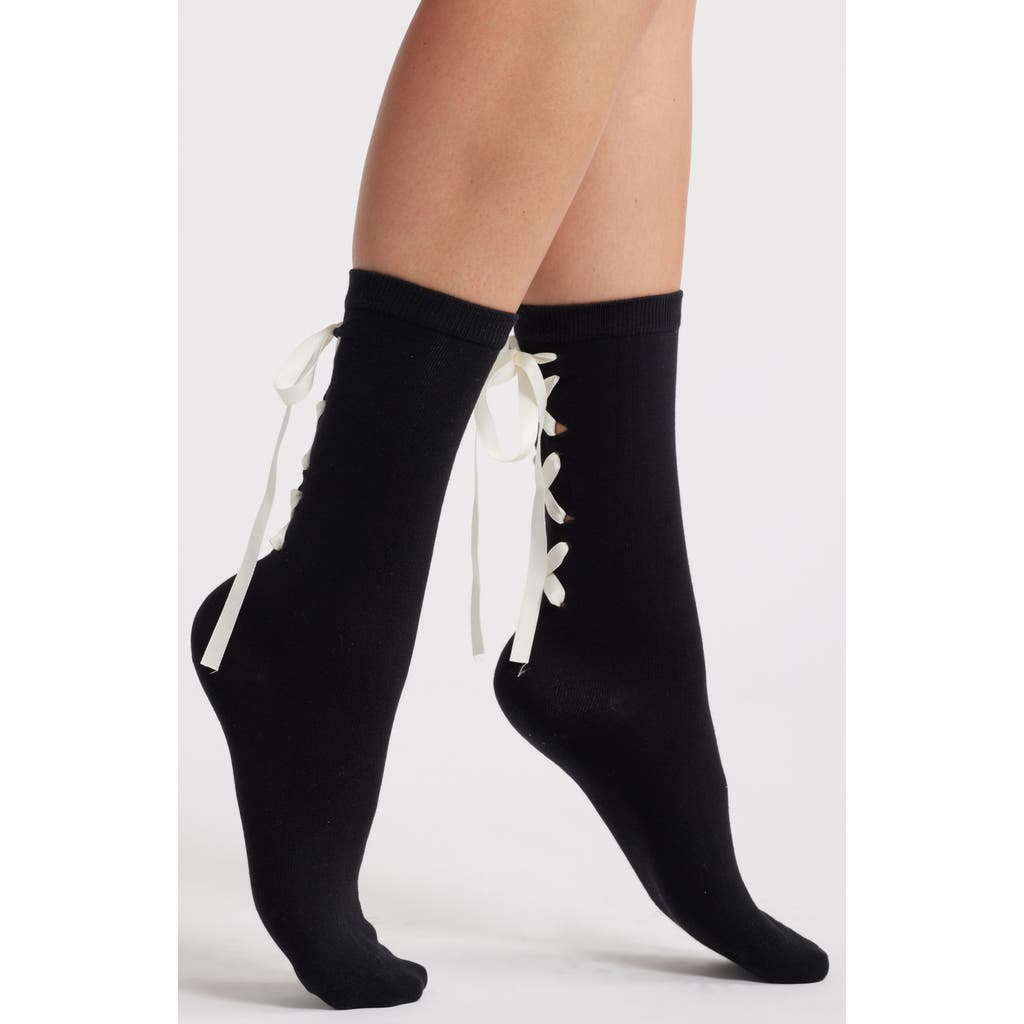 Casa Clara Kirra Ribbon Crew Socks In Black