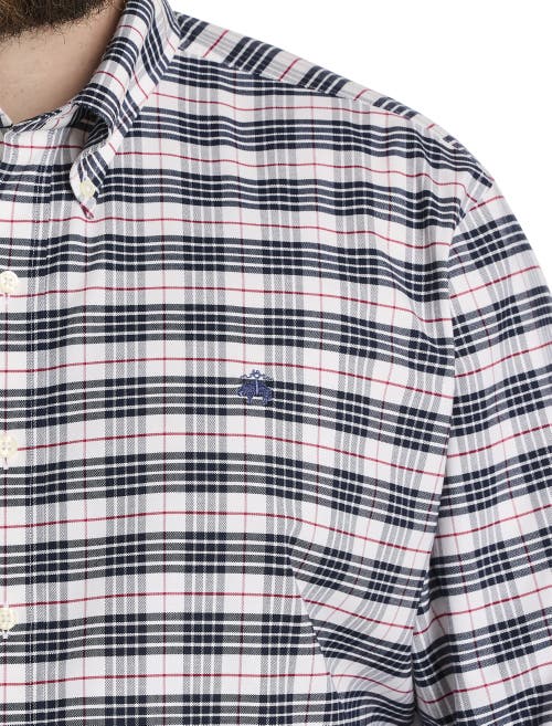Brooks Brothers Big & Tall Non-iron Tartan Plaid Sport Shirt In White Navy Tartan